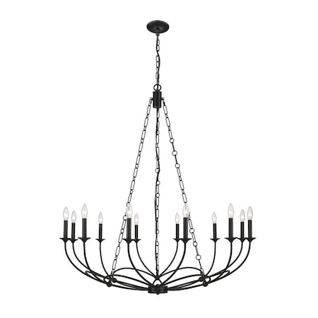Z-Lite Arabella Chandelier, 12-Light, 43 In.W x 46.5 In.H, Matte Black/Matte Black 3500-12MB